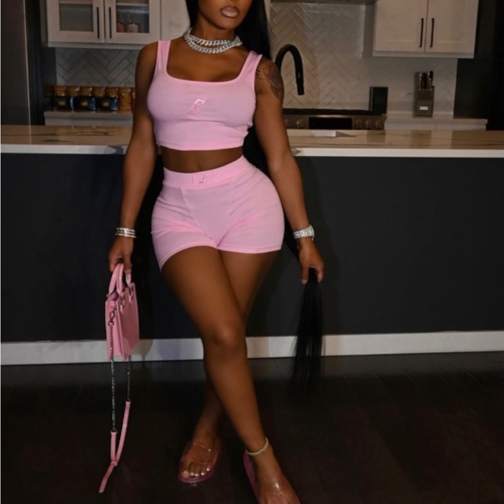 Bright Pink Athletic Shorts High-Waisted Fitted